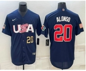 Men's USA Baseball #20 Pete Alonso Number 2023 Navy World Baseball Classic Stitched Jerseys