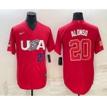 Mens USA Baseball #20 Pete Alonso Number 2023 Red World Classic Stitched Jersey1