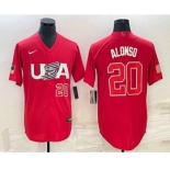 Men's USA Baseball #20 Pete Alonso Number 2023 Red World Classic Stitched Jersey