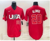 Men's USA Baseball #20 Pete Alonso Number 2023 Red World Classic Stitched Jersey