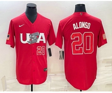 Men's USA Baseball #20 Pete Alonso Number 2023 Red World Classic Stitched Jersey