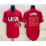 Men's USA Baseball #20 Pete Alonso Number 2023 Red World Classic Stitched Jerseys