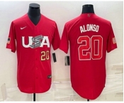 Men's USA Baseball #20 Pete Alonso Number 2023 Red World Classic Stitched Jerseys