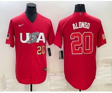 Men's USA Baseball #20 Pete Alonso Number 2023 Red World Classic Stitched Jerseys