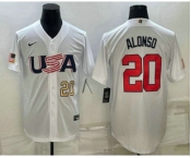 Men's USA Baseball #20 Pete Alonso Number 2023 White World Baseball Classic Stitched Jersey