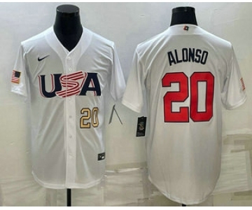 Mens USA Baseball #20 Pete Alonso Number 2023 White World Baseball Classic Stitched Jersey