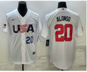 Men's USA Baseball #20 Pete Alonso Number 2023 White World Baseball Classic Stitched Jerseys