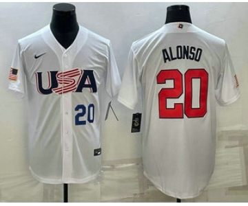 Men's USA Baseball #20 Pete Alonso Number 2023 White World Baseball Classic Stitched Jerseys