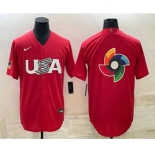 Men's USA Baseball 2023 Red World Big Logo With Patch Classic Stitched Jersey