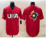 Men's USA Baseball 2023 Red World Big Logo With Patch Classic Stitched Jersey