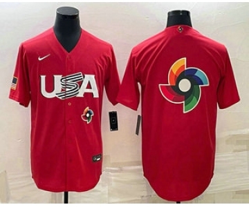 Men's USA Baseball 2023 Red World Big Logo With Patch Classic Stitched Jerseys