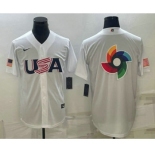 Men's USA Baseball 2023 White World Baseball Big Logo With Patch Classic Replica Stitched Jersey