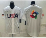 Men's USA Baseball 2023 White World Baseball Big Logo With Patch Classic Replica Stitched Jersey