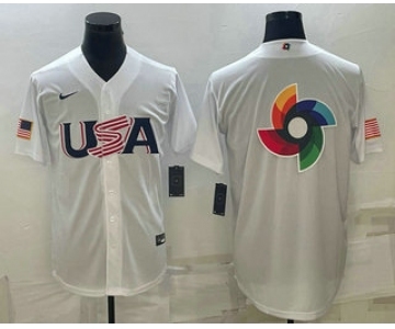 Men's USA Baseball 2023 White World Baseball Big Logo With Patch Classic Replica Stitched Jersey