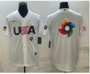 Men's USA Baseball 2023 White World Baseball Big Logo With Patch Classic Replica Stitched Jerseys