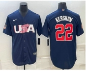 Men's USA Baseball #22 Clayton Kershaw 2023 Navy World Baseball Classic Stitched Jersey