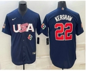 Men's USA Baseball #22 Clayton Kershaw 2023 Navy World Baseball Classic Stitched Jerseys