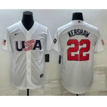 Men's USA Baseball #22 Clayton Kershaw 2023 White World Baseball Classic Stitched Jerseys