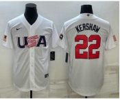 Men's USA Baseball #22 Clayton Kershaw 2023 White World Baseball Classic Stitched Jerseys