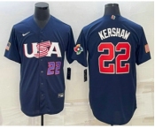 Men's USA Baseball #22 Clayton Kershaw Number 2023 Navy World Baseball Classic Stitched Jersey