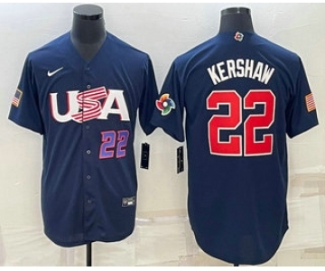 Men's USA Baseball #22 Clayton Kershaw Number 2023 Navy World Baseball Classic Stitched Jersey