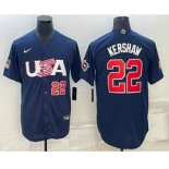 Men's USA Baseball #22 Clayton Kershaw Number 2023 Navy World Baseball Classic Stitched Jerseys