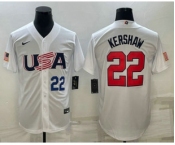 Men's USA Baseball #22 Clayton Kershaw Number 2023 White World Baseball Classic Stitched Jersey