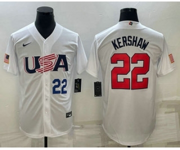 Mens USA Baseball #22 Clayton Kershaw Number 2023 White World Baseball Classic Stitched Jersey