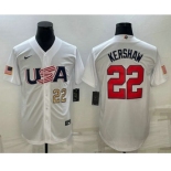 Men's USA Baseball #22 Clayton Kershaw Number 2023 White World Baseball Classic Stitched Jerseys