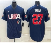 Men's USA Baseball #27 Mike Trout 2023 Navy World Baseball Classic Stitched Jersey