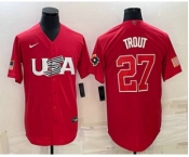 Men's USA Baseball #27 Mike Trout 2023 Red World Classic Stitched Jersey