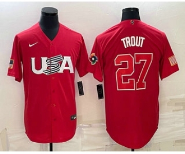 Men's USA Baseball #27 Mike Trout 2023 Red World Classic Stitched Jersey