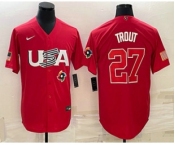 Men's USA Baseball #27 Mike Trout 2023 Red World Classic Stitched Jerseys