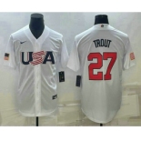 Men's USA Baseball #27 Mike Trout 2023 White World Baseball Classic Replica Stitched Jerseys