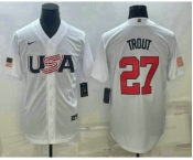 Men's USA Baseball #27 Mike Trout 2023 White World Baseball Classic Replica Stitched Jerseys