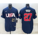 Mens USA Baseball #27 Mike Trout Number 2023 Navy World Baseball Classic Stitched Jersey