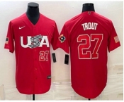 Men's USA Baseball #27 Mike Trout Number 2023 Red World Classic Stitched Jersey1