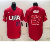 Men's USA Baseball #27 Mike Trout Number 2023 Red World Classic Stitched Jerseys