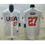 Mens USA Baseball #27 Mike Trout Number 2023 White World Baseball Classic Replica Stitched Jersey