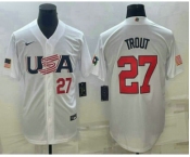 Men's USA Baseball #27 Mike Trout Number 2023 White World Baseball Classic Replica Stitched Jersey