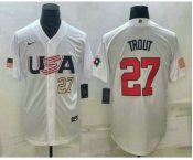 Men's USA Baseball #27 Mike Trout Number 2023 White World Baseball Classic Replica Stitched Jerseys