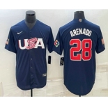 Men's USA Baseball #28 Nolan Arenado 2023 Navy World Baseball Classic Stitched Jersey