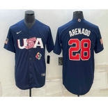 Men's USA Baseball #28 Nolan Arenado 2023 Navy World Baseball Classic Stitched Jerseys