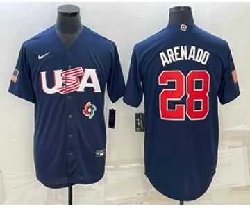 Men's USA Baseball #28 Nolan Arenado 2023 Navy World Baseball Classic Stitched Jerseys