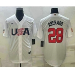 Men's USA Baseball #28 Nolan Arenado 2023 White World Baseball Classic Replica Stitched Jersey