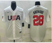 Men's USA Baseball #28 Nolan Arenado 2023 White World Baseball Classic Replica Stitched Jersey