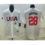 Men's USA Baseball #28 Nolan Arenado 2023 White World Baseball Classic Replica Stitched Jerseys