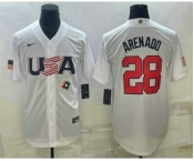 Men's USA Baseball #28 Nolan Arenado 2023 White World Baseball Classic Replica Stitched Jerseys