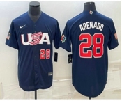 Men's USA Baseball #28 Nolan Arenado Number 2023 Navy World Baseball Classic Stitched Jersey