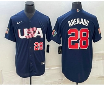 Men's USA Baseball #28 Nolan Arenado Number 2023 Navy World Baseball Classic Stitched Jersey